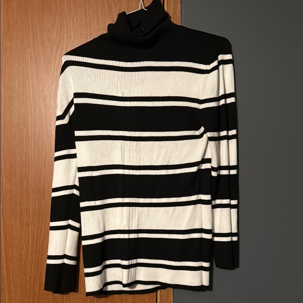 Ashley Stewart Black and White Cowl Turtleneck Sweater